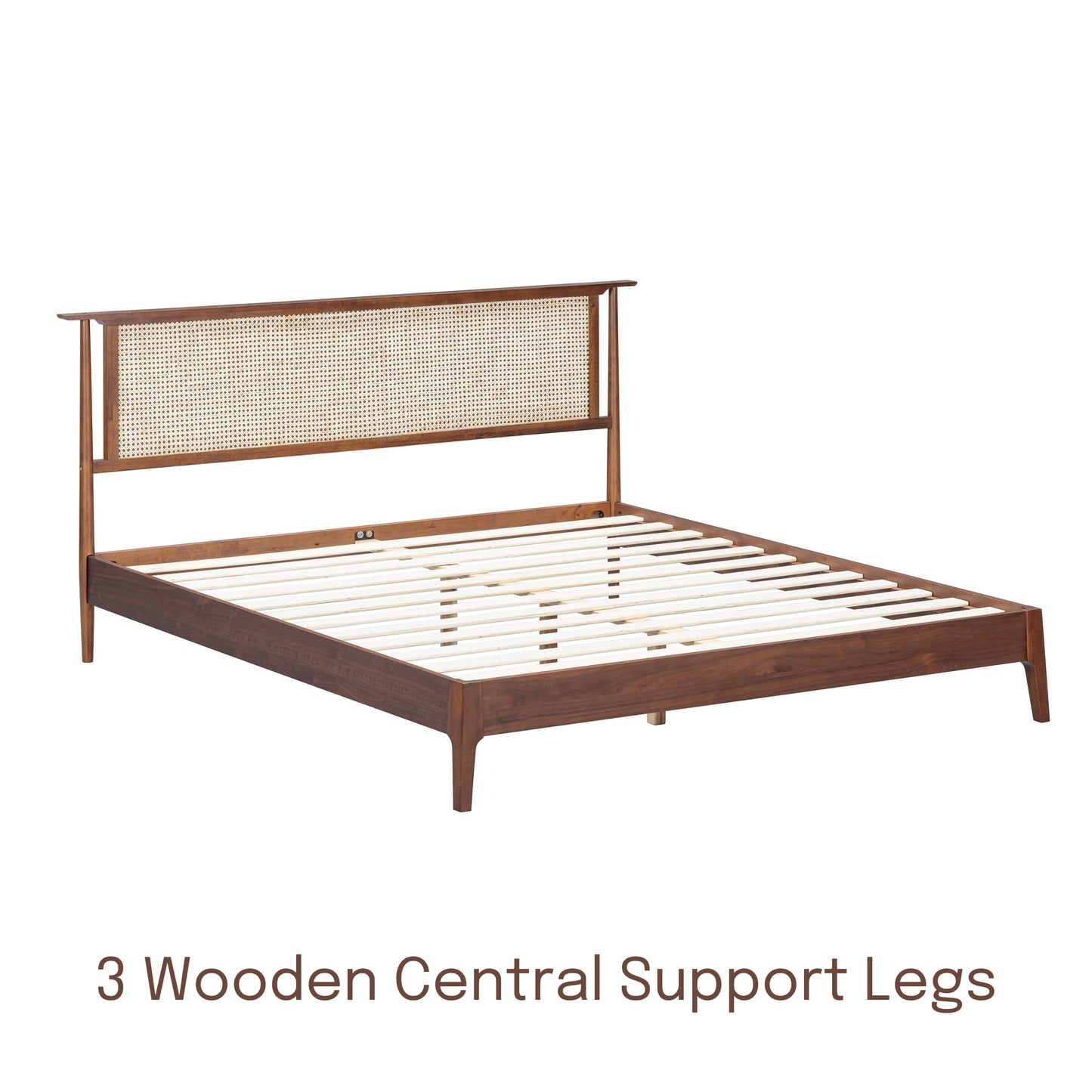 NTC Ruby Wooden Bed Frame with Headboard and Natural Rattan, Solid Oak/Rubber Wood Foundation with Silent Slats, 1000 Lb Capacity, Effortless Assembly (Natural Cane - Dark Walnut, King)