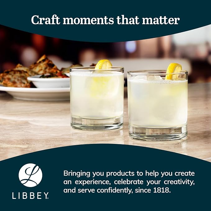 Libbey 916CD Heavy Base Rocks Glasses Set, Simple Glassware Drinking Glasses Set of 24, Stylish, Dishwasher Safe Glasses for Cocktail Parties And More
