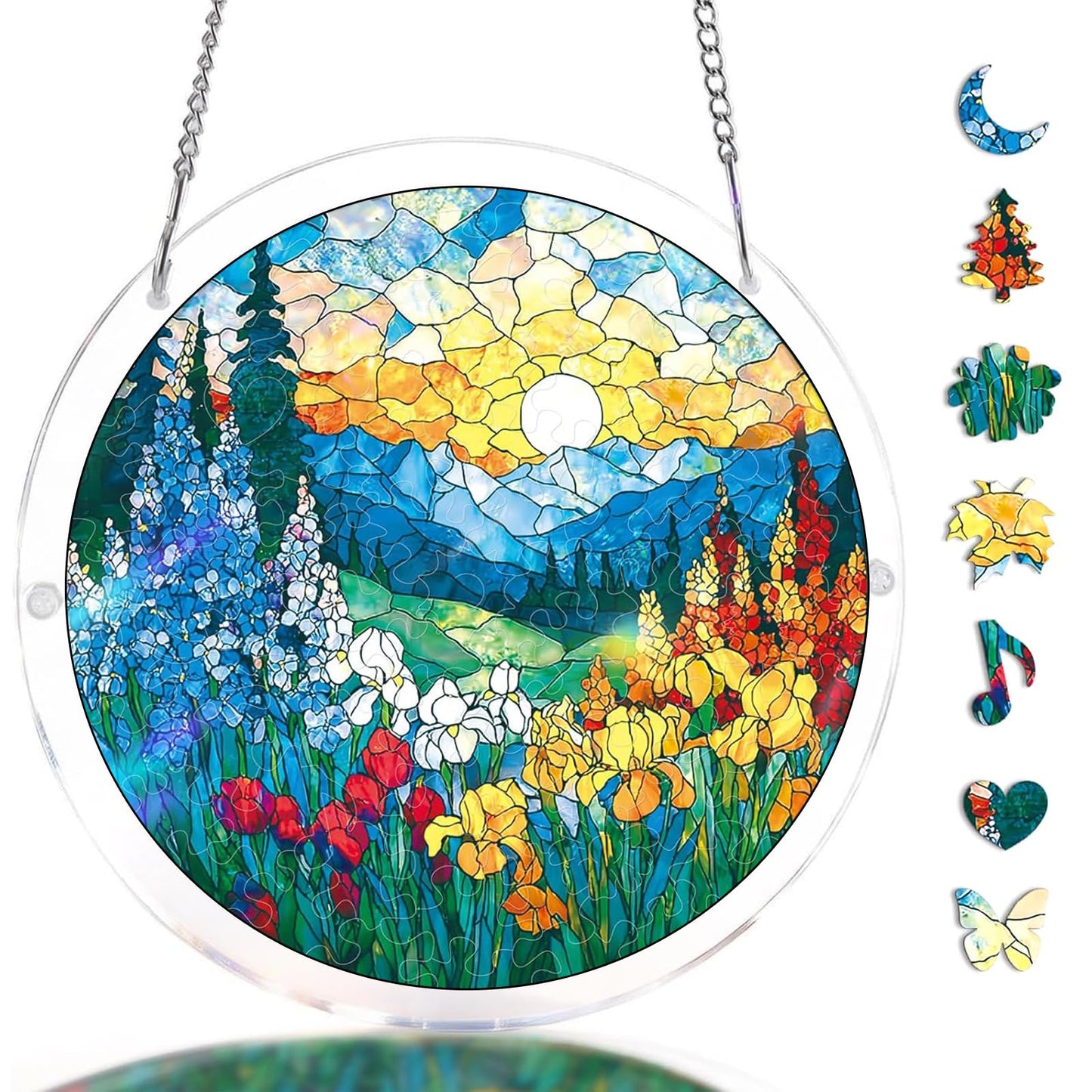Acrylic Puzzle Suncatcher Window Hanging,Dawn Blossom Sea Sun Catchers Jigsaw Puzzle,DIY Suncatchers Puzzles Window Hanging,Home and Garden Decor,Gift for Women,Mom,Friends(83 Pieces,7 in)