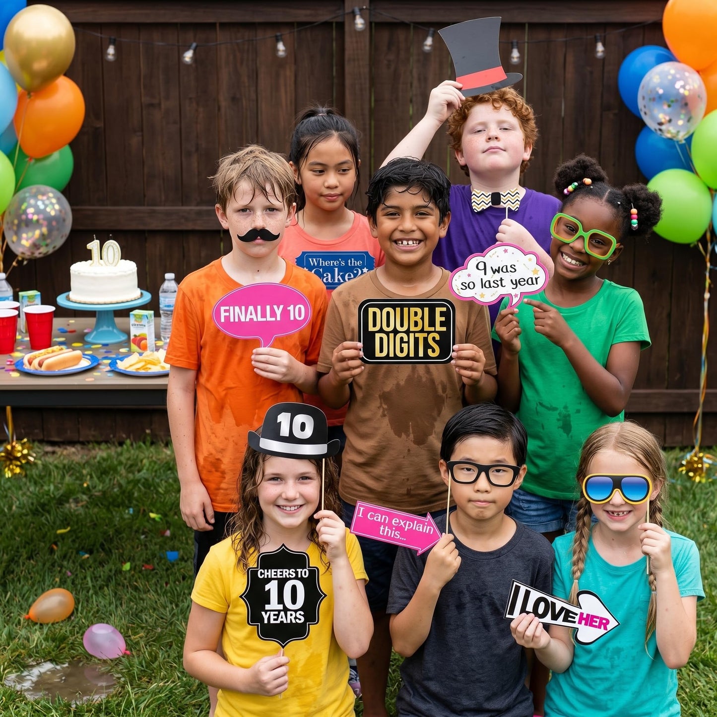 10th Birthday Photo Booth Props - 40 Pieces - Funny Birthday Party Supplies for Him or Her - Photo Booth Decorations, Favors and Gifts