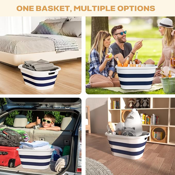 OOAMBB 43L(11.5Gallon) Collapsible Laundry Baskets plastic, Pop Up Laundry hamper/Storage Container, Foldable Laundry Basket with Large Capacity,Sturdy,Space Saver (Blue, 2 Packs)