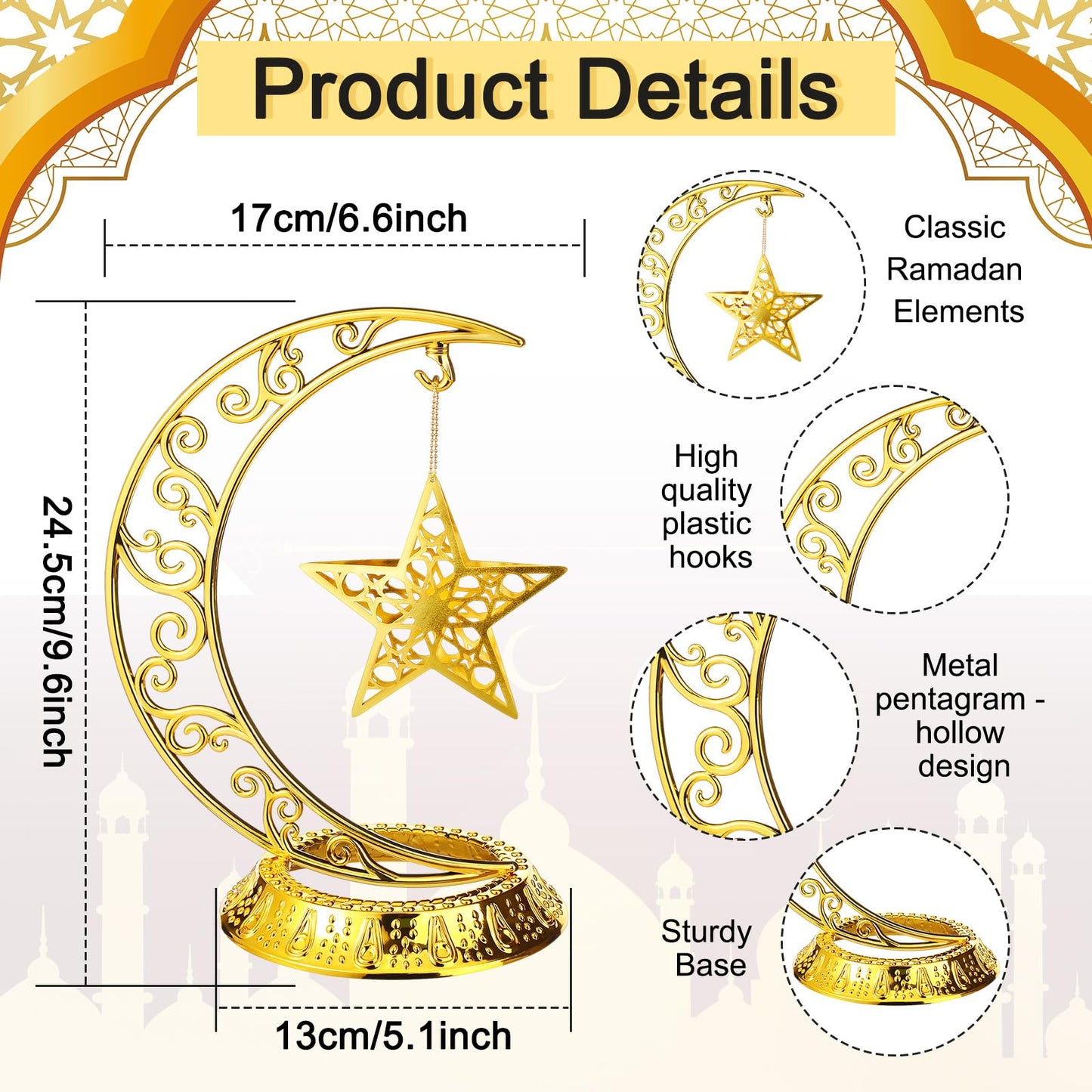 MorningRo Ramadan Decorations Plastic Eid Mubarak Table Decoration Moon Hollow Star Centerpiece Gold Ramadan Mubarak Ornament Kareem Table Signs for Home Decor Islamic Muslim Gifts