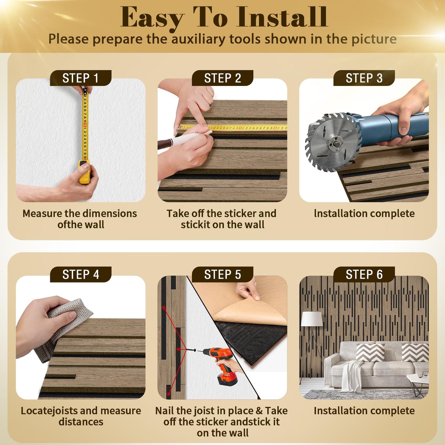 Laapee 2 Pack Acoustic Wood Slat Panels - 47.3x23.6x0.7 Inch 3D Textured Self-Adhesive Sound Absorbing Panels, Easy Install Soundproof Wall Panels for Bedroom, Office, Interior Decor (Walnut)