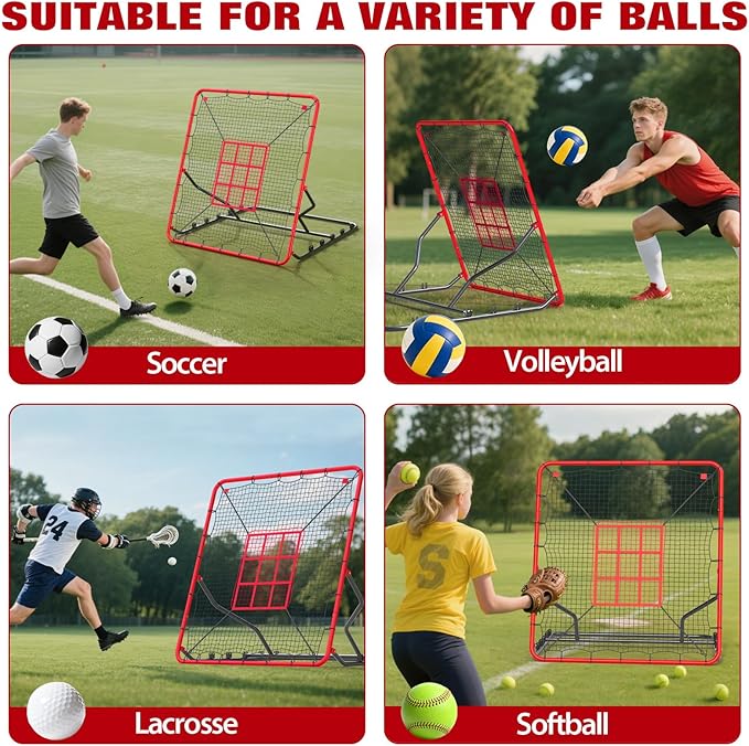 Baseball Rebounder Net 4x4.5Ft, 5 Adjustable Angles Pitching & Batting Trainer, Heavy Duty UV-Resistant Bounce Back Net, Solo Fielding Trainer for Baseball Softball Hitting, Durable Net for Outdoor Pr