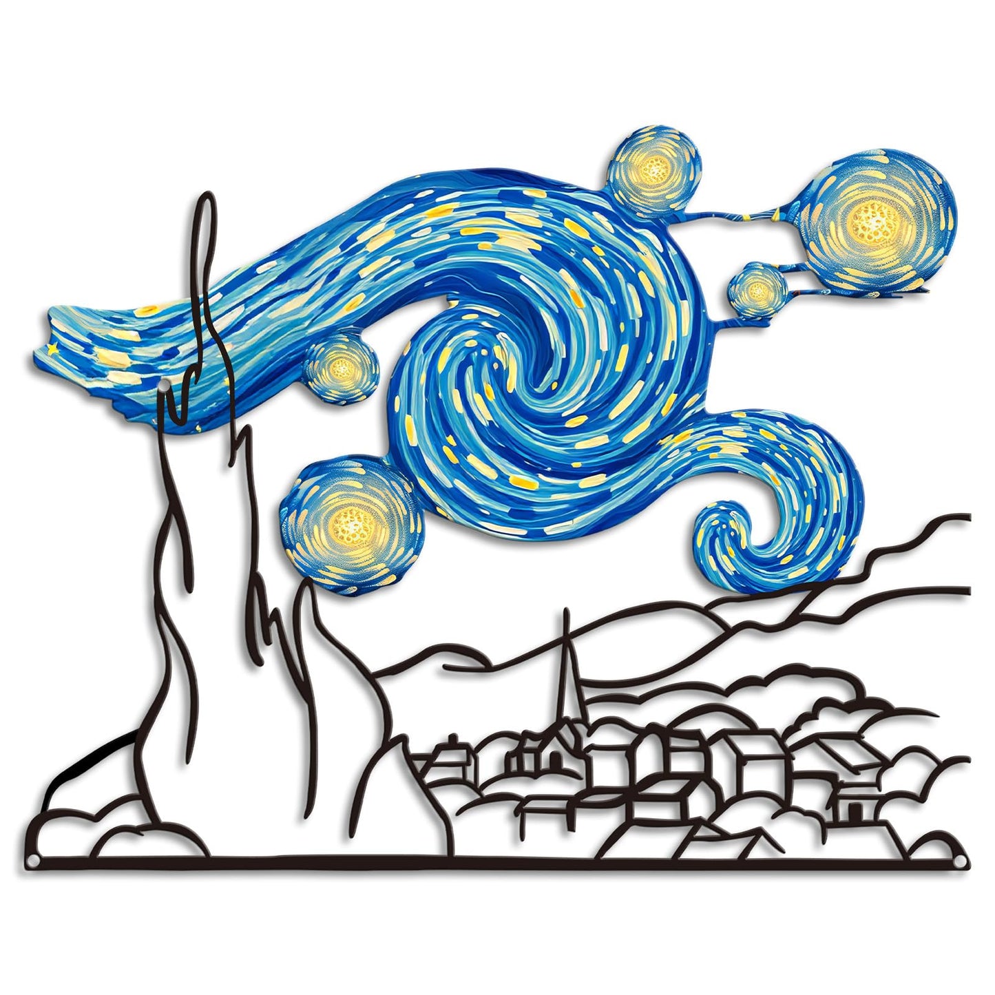 Kas Home The Starry Night Van Gogh Metal Wall Decor, Classic Painting Wall Art Abstract Artwork Prints for Home Bedroom Living Room Office Housewarming Gift