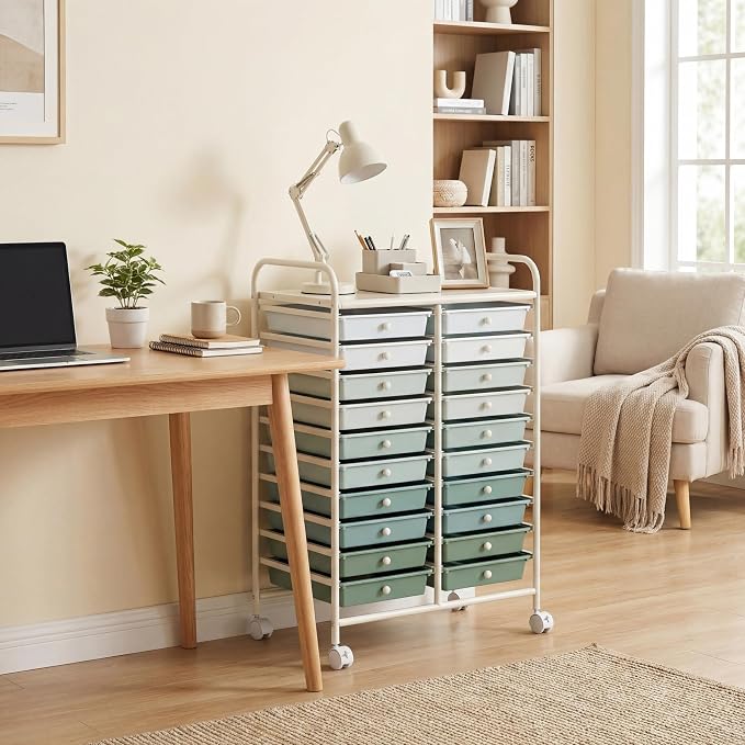 COSTWAY 20-Drawer Rolling Storage Cart, Utility Storage Organizer Cart for Tools, Scrapbook, Paper, Craft, Multipurpose Storage Trolley on Wheels for Home Office School