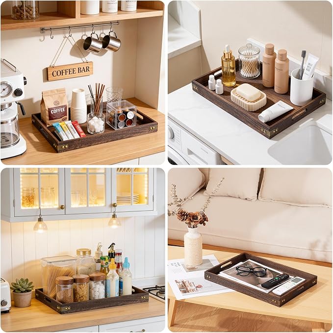 Serving Trays for Party-17In Large Serving Tray with Handles,Wooden Coffee Table Tray&Charcuterie Boards,Serving Platter for Breakfast in Bed Tray,Decorative Rectangular Tray for Ottoman/BBQ/Kitchen