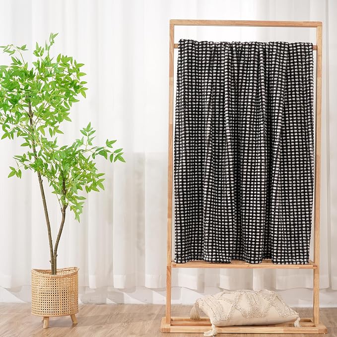 Zyrah Black and White Fleece Throws for Couch Super Soft Throw Blanket Plaid Lightweight Decorative Fuzzy Cozy Blankets for Sofa Chair Bed 40x50 Inches