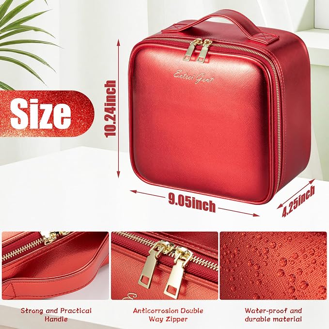 Extrei Gent Makeup Travel Train Case with Mirror LED Light 3 Adjustable Brightness Large Cosmetic Bag Portable Storage Adjustable Partition Waterproof Brushes Make up Jewelry Gift for Women