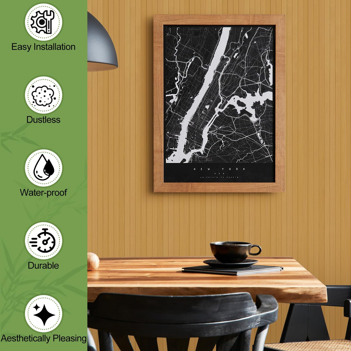 Bamboo Wall Panel for Interior Wall Decor, Renewable Pole Wrap Wainscoting Roll Bamboo Covering Paneling for Wall Ceiling Office Bedroom Living Room (48" H x 96" L, Carbonized)