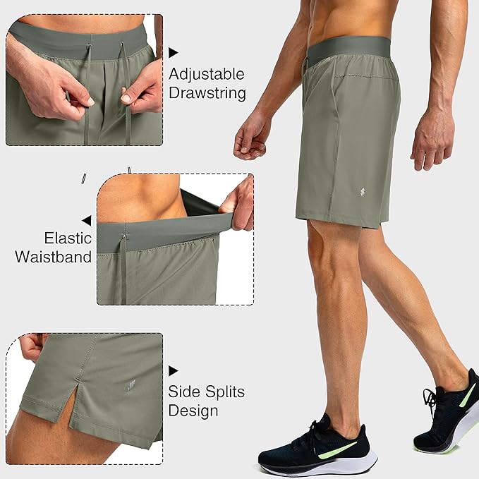 Men's Running Shorts with Zipper Pockets 9 Inch/ 7 Inch / 5 Inch Lightweight Quick Dry Gym Workout Athletic Shorts for Men(7 inch0