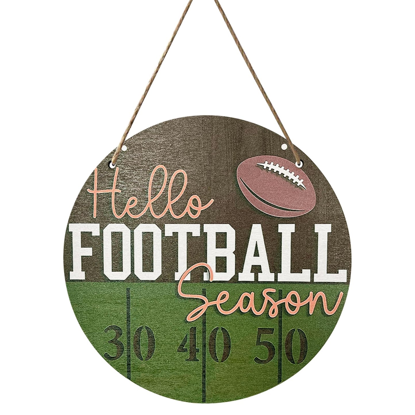Football Wooden Hanging Sign Hello Football Season Wall Plaque Football Game Sports Welcome Wreath Decor Sign Door Hanger for Farmhouse Home Wall Window Porch Tabletop Party Decor Supplies