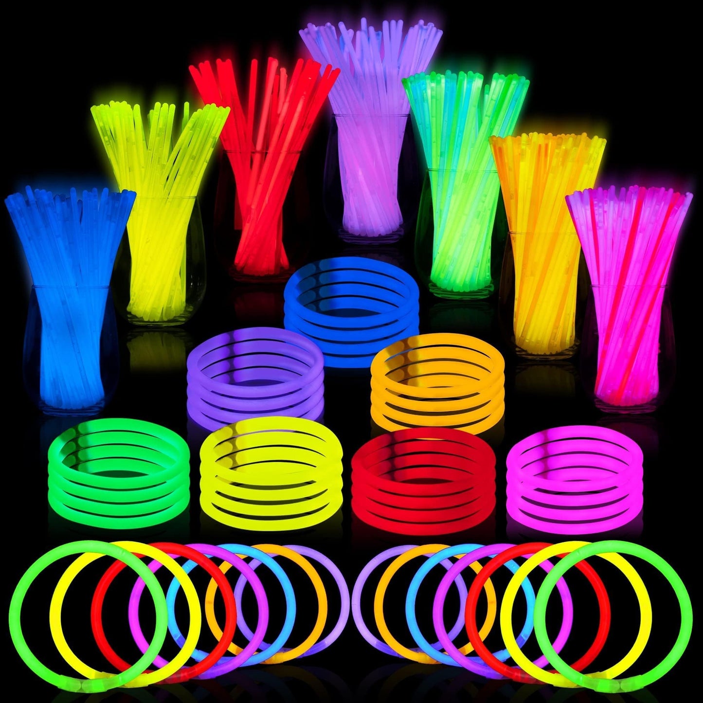 JOYIN 144 Pcs 8" Glow sticks Bulk Party Favors Pack, Neon Glow in the Dark Party Supplies, Light Up Necklaces and Bracelets with Connectors, Easter, Football, Birthday Decorations