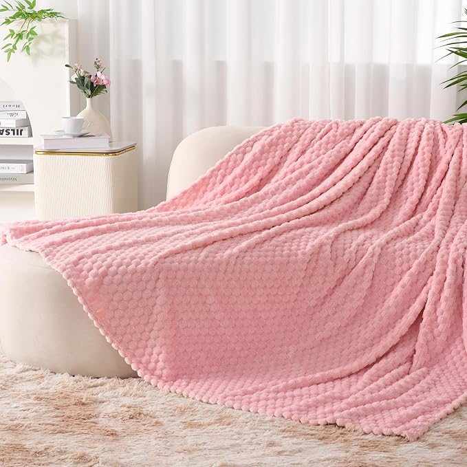 Zyrah Pink Fleece Twin for Couch Super Soft Twin Blanket 3D Imitation Turtle Shell Jacquard Decorative Cozy Blankets for Sofa Chair Bed 60x80 Inches