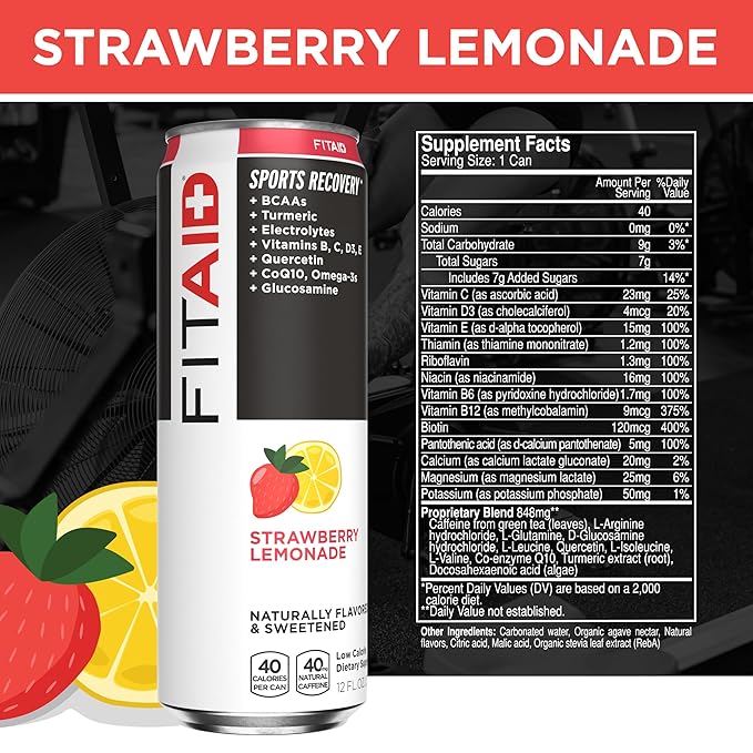FITAID Recovery Blend, Variety Pack, BCAAs, Glucosamine, Electrolytes, Omega-3s, Green Tea, 100% Clean, Paleo, Vegan & Gluten-Free, Naturally Sweetened & Flavored, 12-oz. cans (Pack of 12)