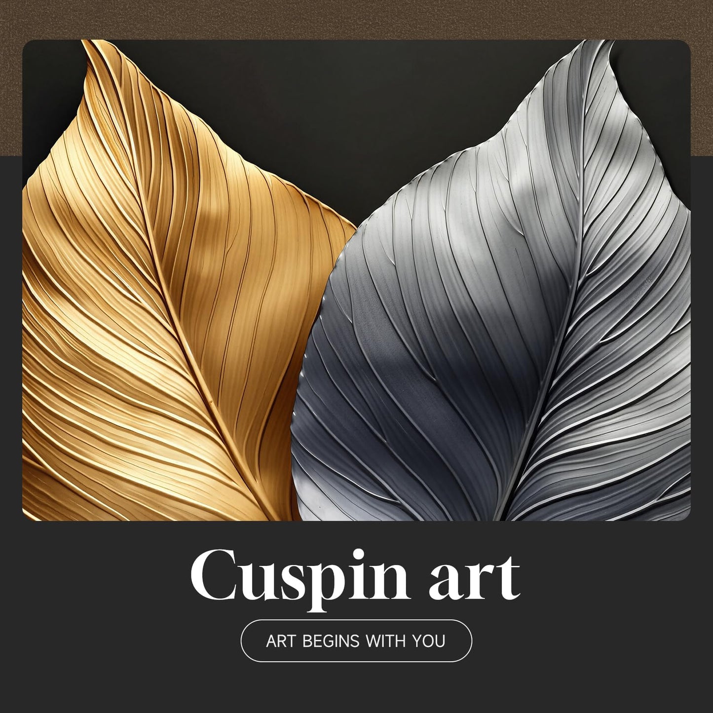 Framed Modern Elegant Wall Art, Black Gold and Silver Leaf Prints Paintings Artwork for Walls, Contemporary Luxury Picture for Bedroom, Dining Room, Lounge, Office, Living Room Wall Decor 24x24 In
