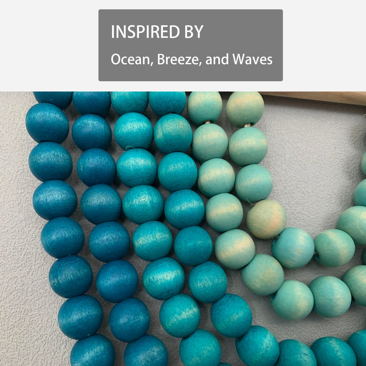 Fenisam Boho Chic Wooden Bead Garland Wall Hanging Tapestry, Natural-Inspired Home Decor for Living Room, Bedroom, Entryway, Nursery, Apartment & Dorm (Coastal Breeze Gradient, 12 Inches)