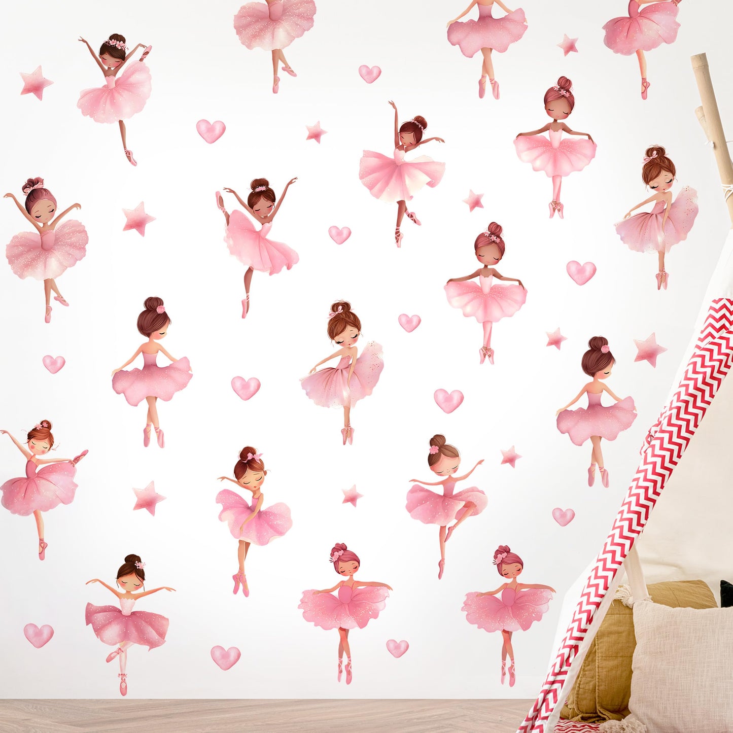 Ballerina Girls Wall Decals, Cute Dancing Girl Art Wall Sticker, Peel and Stick Pink Fairy Decor for Kids Gift Girls Bedroom Baby Nursery Kids Bedroom (Ballerina Girl Wall Sticker)