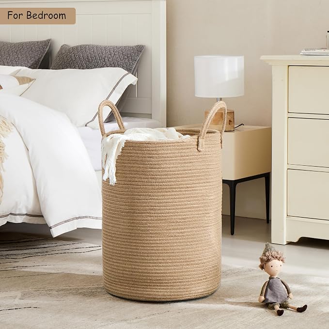 80L Extra Large Jute Laundry Hamper Tall Woven Laudnry Basket Wicker Rope Clothes Hamper Boho Blanket Basket in Living Room Bedroom 16"D x 22"H