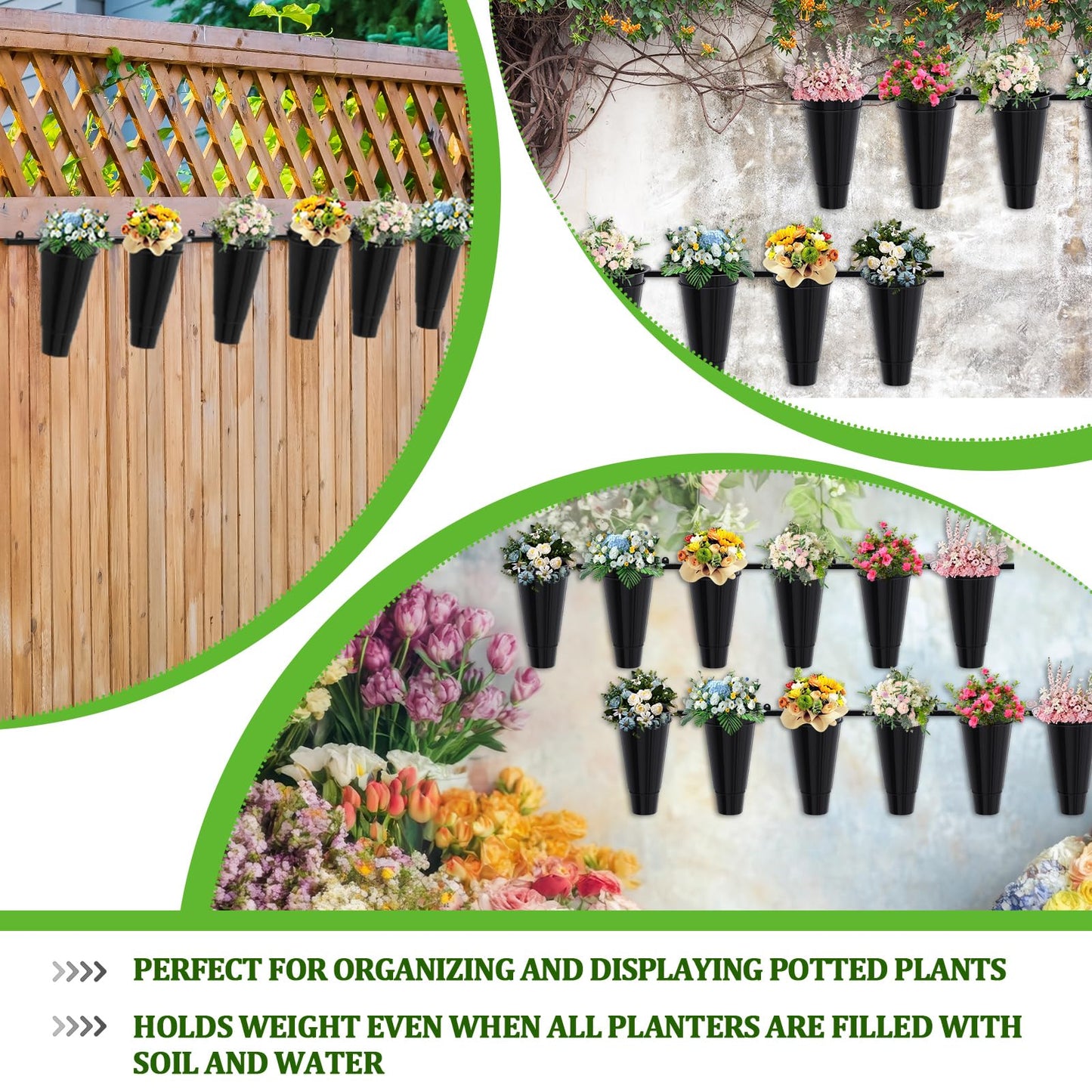 Maxdot Flower Display Stand Wall Mounted, 3 Layers Plant Stand with 18 Buckets, Heavy Duty Flower Pot Holder Ring Round Bouquet Shelf Hanging Container for Home Florist Shop Garden, 71.5'' x 14.1''