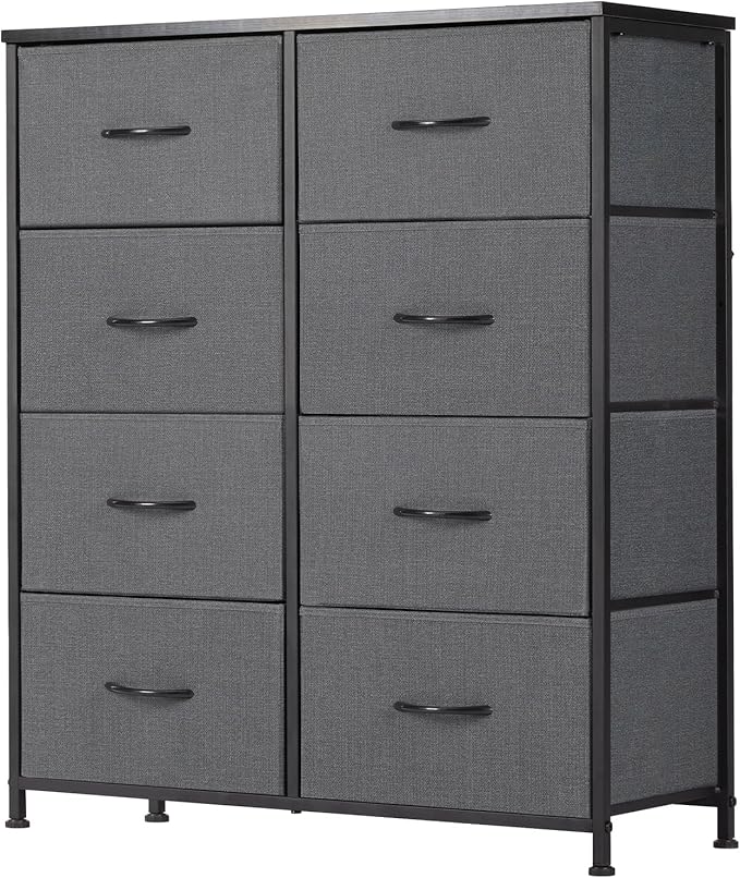 Sweetcrispy Dresser for Bedroom, Fabric Dresser with 8 Drawers, Chest of Drawers for Closet, Living Room, Sturdy Steel Frame, Wooden Top, Easy Pull Handle, Ash