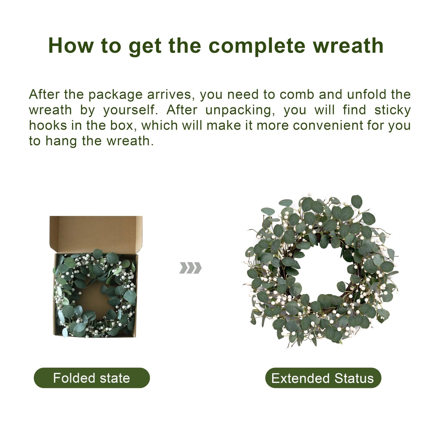 MAINGKAUNG Green Eucalyptus Wreath 22inch Greenery Wreaths for Front Door Artificial Winter Wreath with Green Eucalyptus Leaves White Berries for Winter Christmas Window Wall Indoor Holiday Decoration