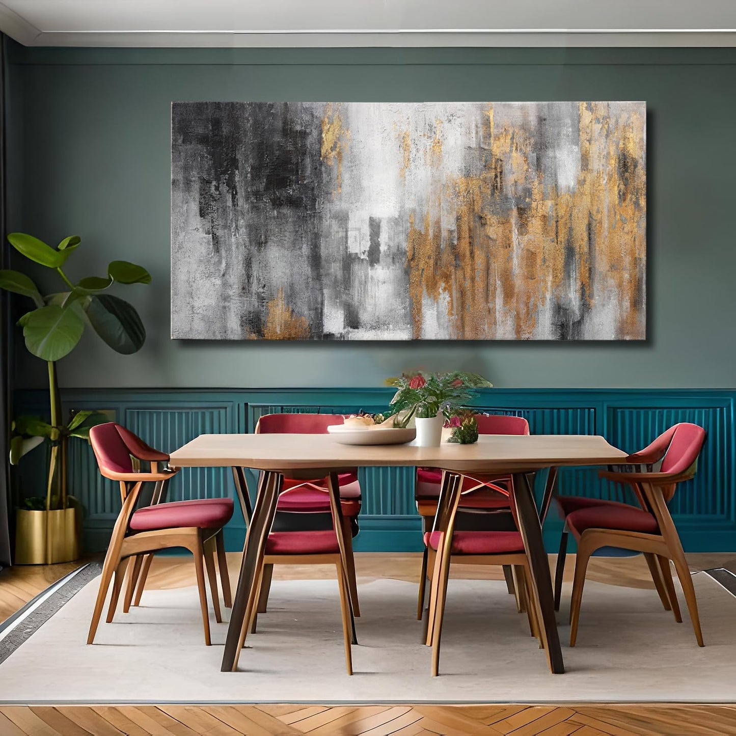 YJYart Abstract Canvas Wall Art with Gold Foil Modern Black Oil Paintings Graffiti Wall Art for Living Room Bedroom Kitchen Office Wall Decorations 30" x 60"