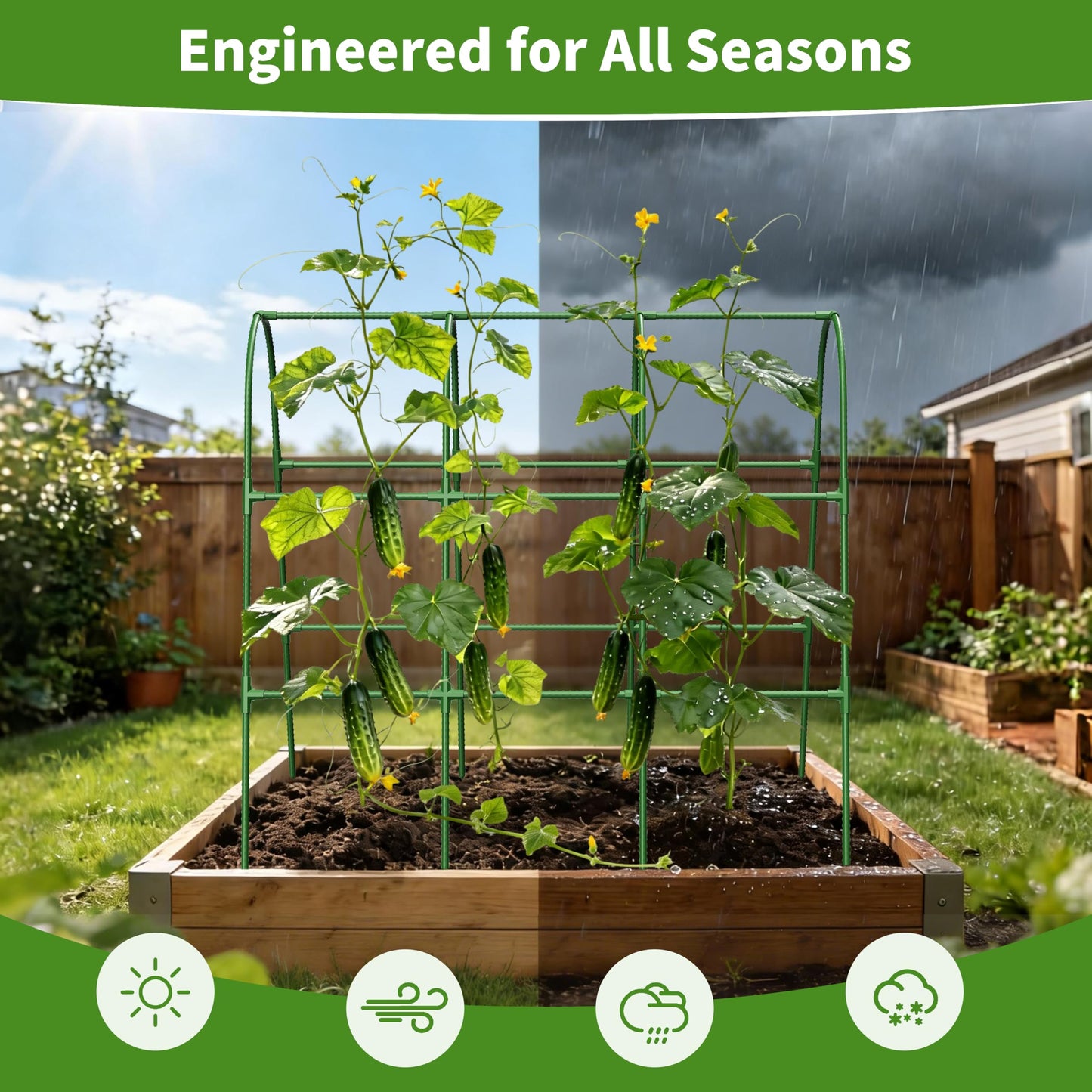 MQHUAYU Cucumber Trellis for Raised Bed,U-Shape Garden Trellis for Climbing Plants Outdoor, Metal Arch Vegetables Trellis, Plant Support for Vine (Green, 47.2x47.2 X21.6)