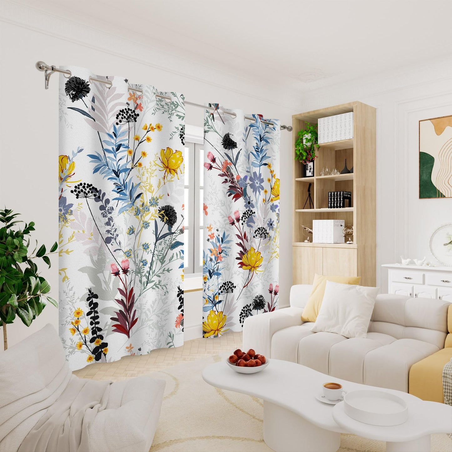 Renaiss Botanical Plants Blackout Curtains, Wild Flowers Plants Print Thermal Insulated Bedroom Window Curtains, Boho Floral Window Drapes for Living Room, 84" L x 42" W 2 Panel Set