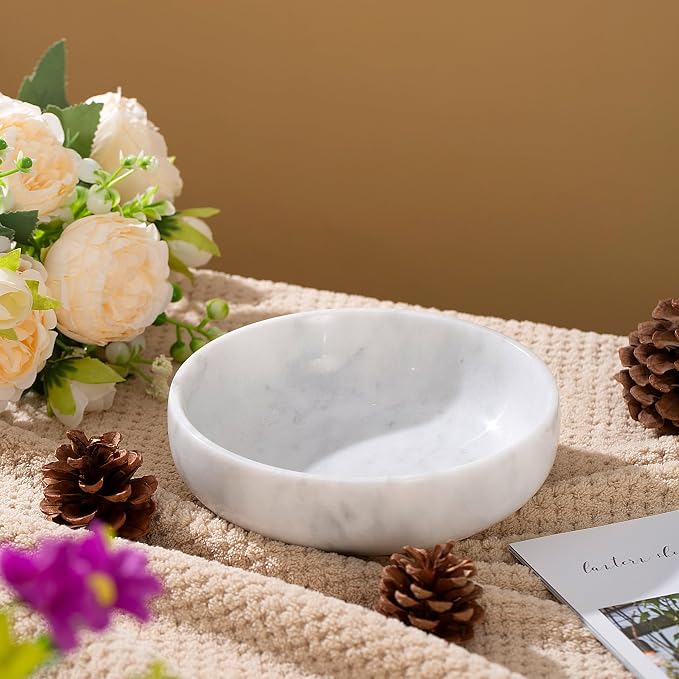 6.7" Decorative Bowl - Natural Marble Key Bowl & Centerpiece (White & Grey)