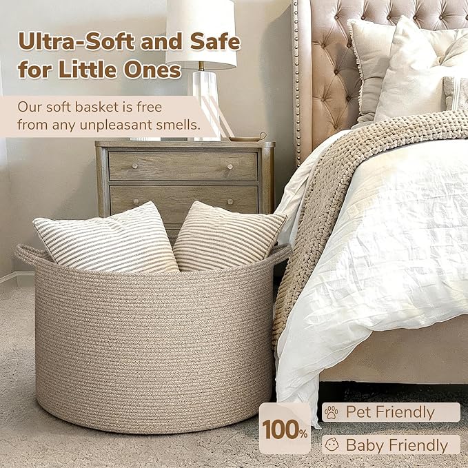 INDRESSME 115L Extra Large Woven Blanket Baskets for Storage, Toy Organizers and Storage Rope Baskets for Boys Girls Kids，Burr Basket Storage Bins for Decor Laundry Shoe, Brown