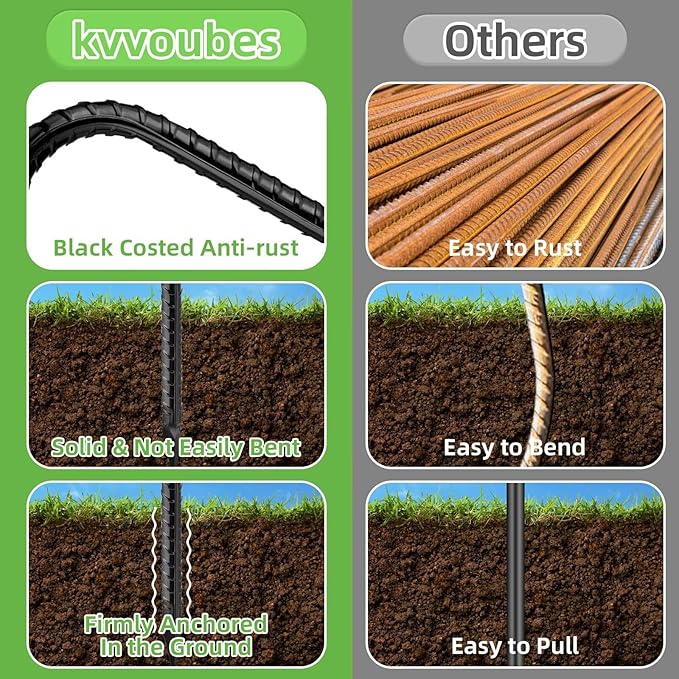 Black Trampoline Stakes Anchors High Wind 16inx10mm Galvanized U Hook 10pcs Rebar Stakes – Heavy Duty Ground Anchors for Trampoline,Yard & Inflatable,Landscape Metal Stakes for Outdoor Decorations