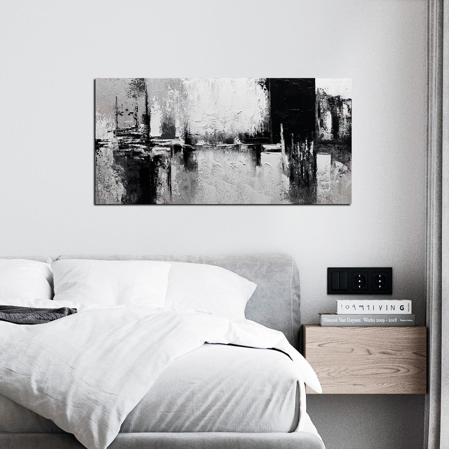 Trogonup Black and White Abstract Wall Art for Living Room Textured Canvas Painting Large Minimalist Modern Artwork for Bedroom Office Home Decor Ready to Hang 20"x40"