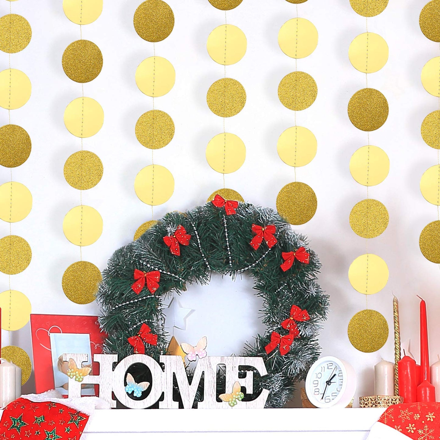 Syhood 10 Pcs Party Decorations Paper Dot Circle Garlands Glitter Streamers Hanging Banner Decor for Graduation Baby Shower Wedding Birthday Backdrop Supplies (Gold)