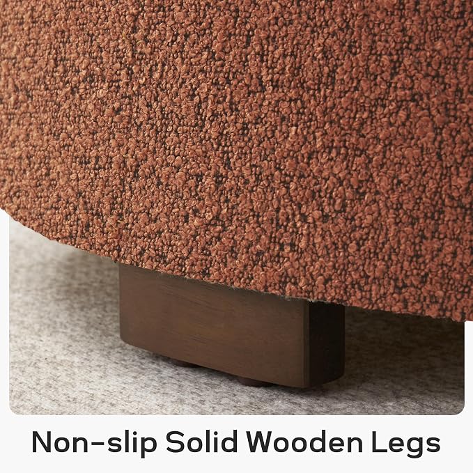 Zihanhome 30 Inch Round Storage Ottoman Coffee Table, Modern Boucle Ottoman with Lift-Off Lid and Solid Wood Legs for Living Room, Bedroom, Corners, Apartments (Orange)