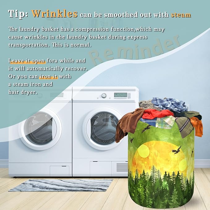 Watercolor Sunset Laundry Basket Foldable Forest Laundry Hamper Oxford Cloth Colorful Tote Bag Clothes Toy Storage Bucket For Bathroom/Laundry Storage/Bedroom 18.9 x 16.5 Inch