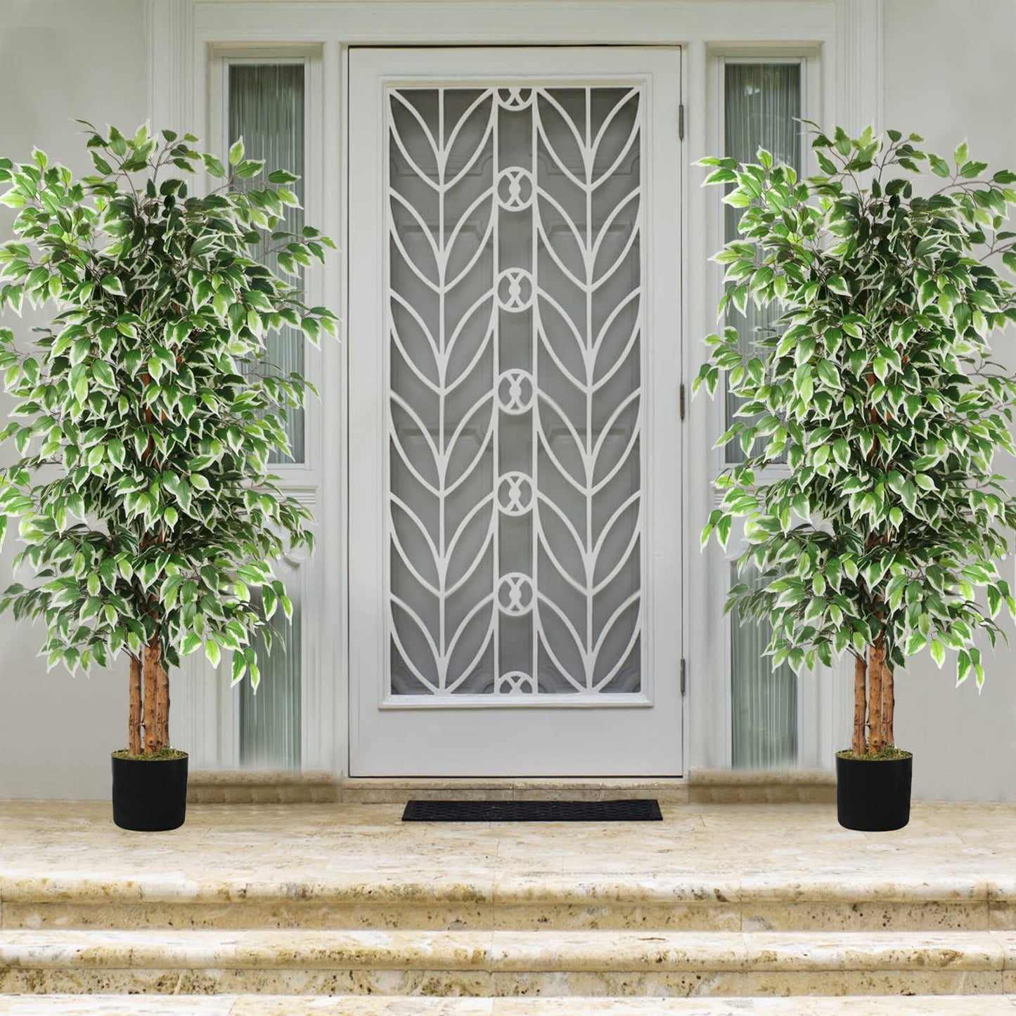 GTIDEA 6ft Artificial Tree Ficus, Tall Faux Trees Indoor with Natural Trunk and Fake Silk Tree Fake Plants for Home Spring Decor Living Room Outdoor Balcony House Office (Included Dried Moss)