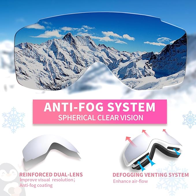 Freela Kids Ski Snowboard Goggles for Toddler(3-14) Youth Anti Fog Anti UV Goggles Girls Boys Snow Skiing Equipment