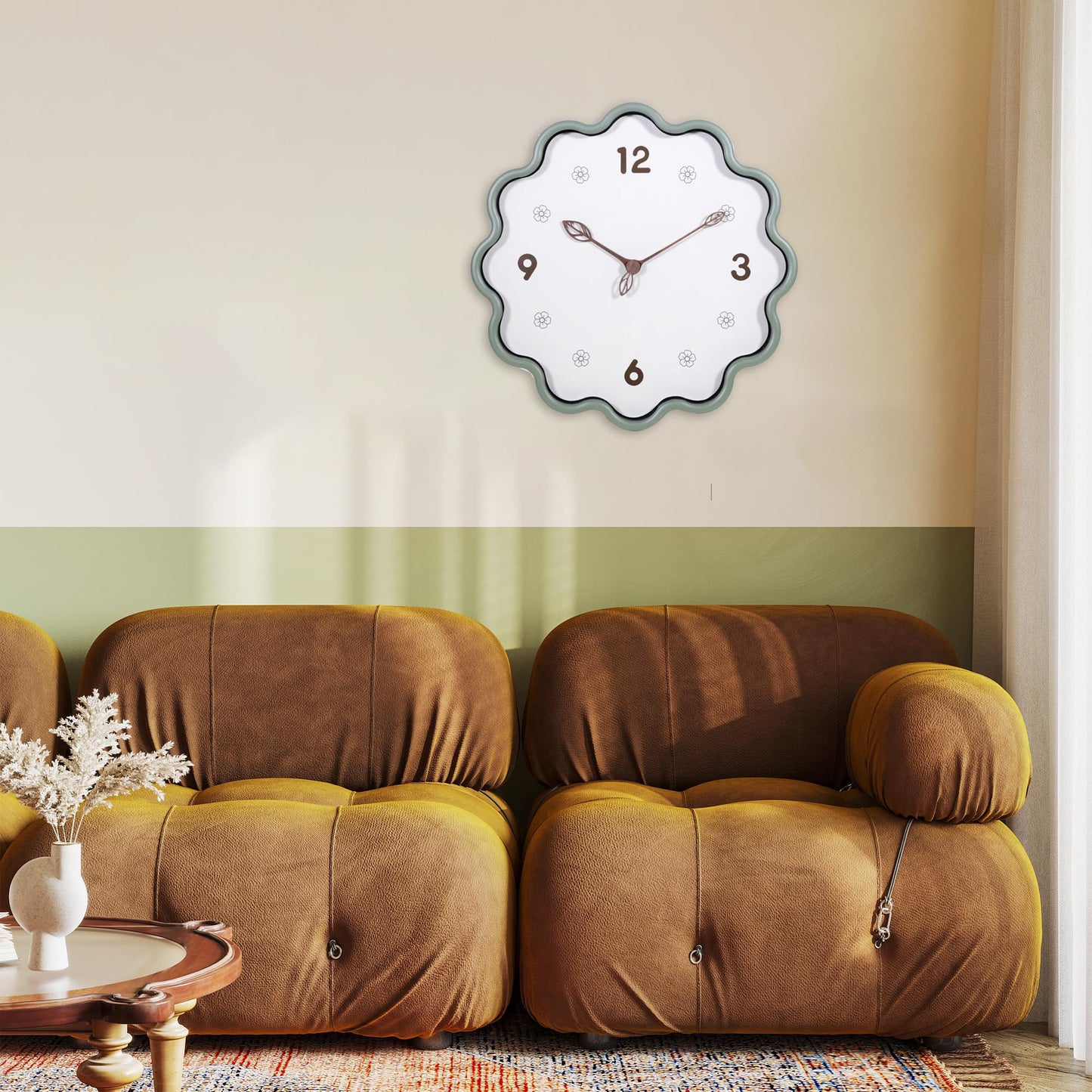 QIYAODECO Wall Clock, Modern Small Wall Clocks Battery Operated 14 Inch, Silent Non-Ticking Analog Classic for Office, Home, Living Room, Bathroom, Kitchen, Bedroom, School(Light Green)