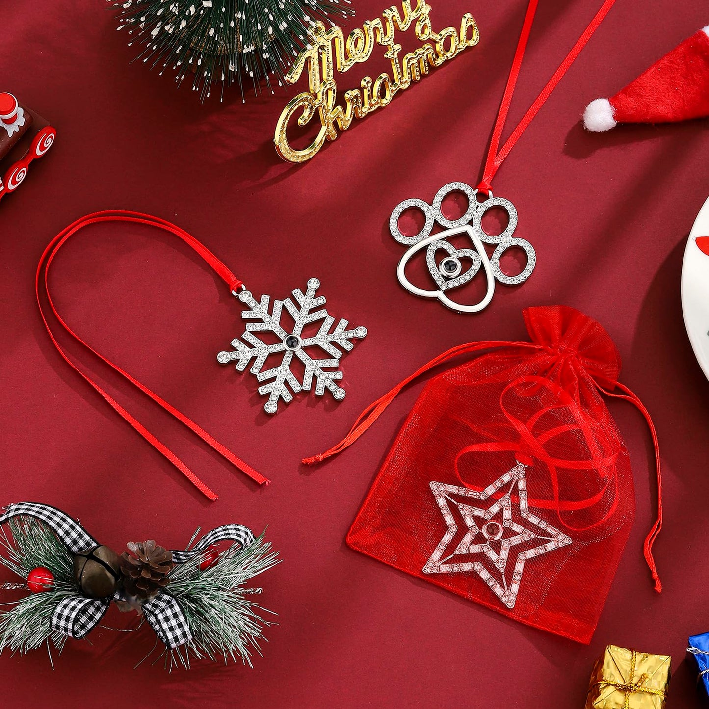 3PCS Christmas Tree Hanging Ornament Holiday Metal Xmas Tree Party Indoors Home Family Holiday Pet Party Tree Hanging Ornaments Decoration Keepsake Gifts (Multi 3)