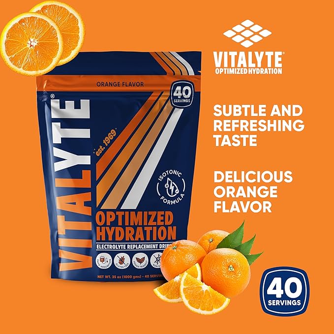 Vitalyte Electrolyte Powder Drink Mix, Isotonic Electrolyte Hydration Mix, Gluten Free Post Workout Powder Mix, Pack of 1, 35 oz., Orange Flavor