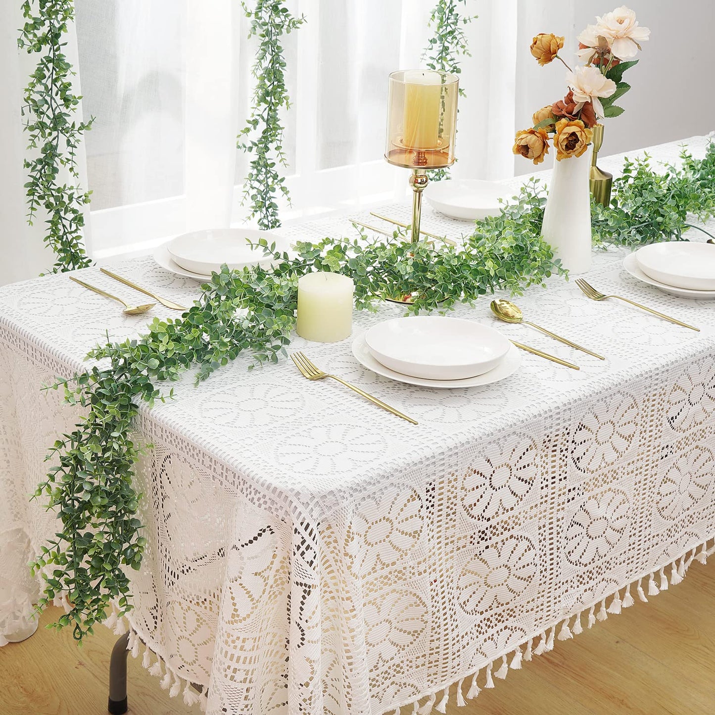 Dolicer 2 Pack Faux Eucalyptus Garland, 12Ft Artificial Vines Fake Hanging Eucalyptus Leaves Greenery Garland for Wedding Backdrop Arch Wall Table Party Indoor Outdoor Decor (Grey Green)