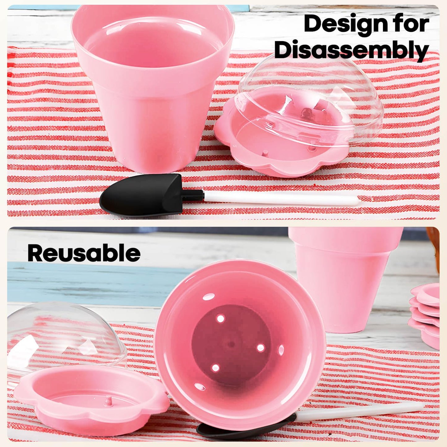 20 Pcs Nursery Pots with Humidity Dome, Cupcake Plant Nursery Pots with Bring A Plate and Shovel, Planting Cups for Seeds for Indoor Gardening and Plant Propagation(Pink)