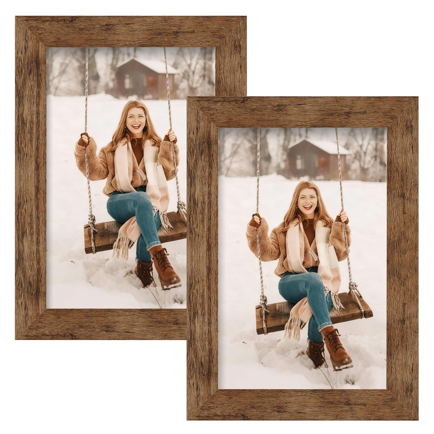 TOFOREVO Picture Frames 4x6 Set of 2 Rustic Wood Grain Photo Frame for Gallery Wall Mounting or Tabletop Display