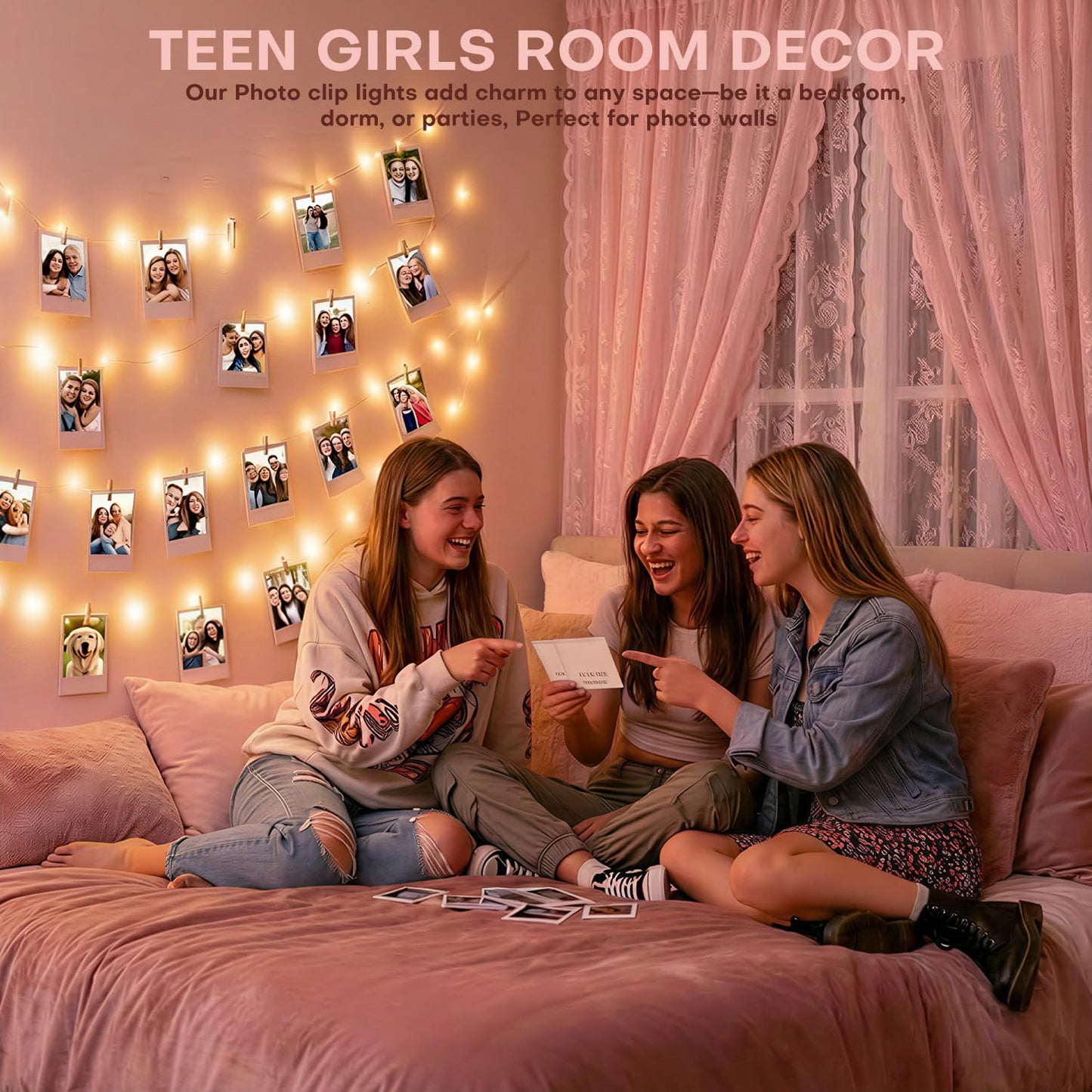 Teen Girl Gifts Trendy Stuff: Aesthetic 40Ft 120LED Hanging Picture Fairy Lights with 50 Clips - 8 Modes & Timer, Waterproof - Trendy Teenager Girl Gift for Birthday Christmas, Dorm Bedroom Wall Décor