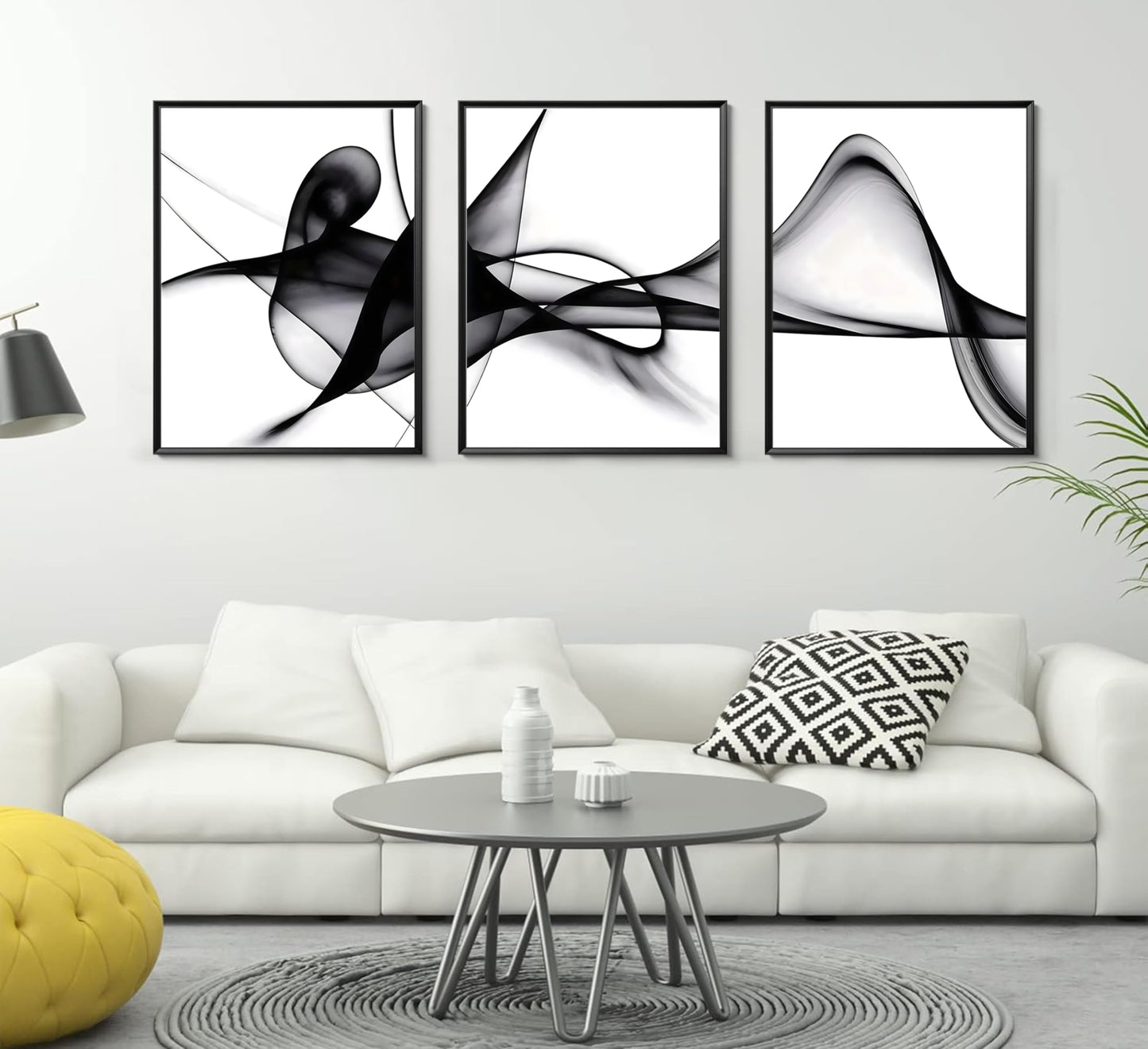YCXDMJ 3 Panels Black White Abstract Canvas Wall Art Fluid Line Movement Prints Posters and Paintings Modern Pictures Wall Decor for Living Room Bedroom Office Decoration Unframed