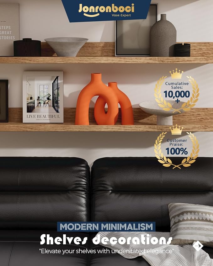 Hug Donut Decorative Vase Set - Modern Vases Home Decor, Decorative Vase for Bookshelf, Entryway Table, Dining Table Centerpiece, Mantle or Fireplace Decor, Console (Orange)