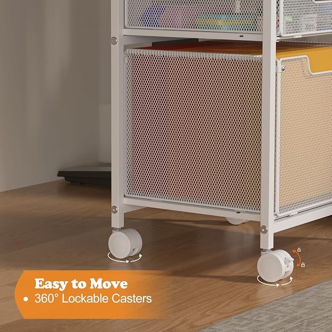 Tiaoheka Rolling File Cabinet Cart, Printer Stand with Storage Drawer, Mobile Filing Cabinet on Lockable Wheel, Hanging File Folder Organizer Beside Under Desk for Office Home, White (Patent Pending)