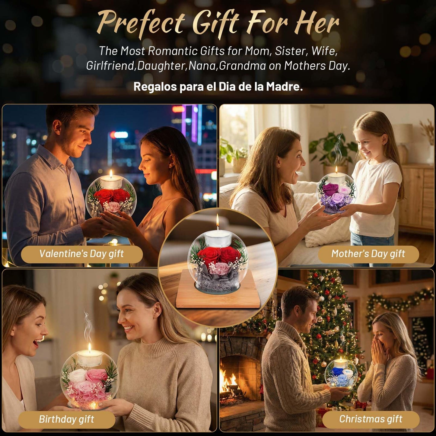 ENERLEAF Preserved Red Real Rose in Glass with Scented Candles – Forever Flower Romantic Anniversary Christmas Birthday Valentines for Mom, Women, Wife, Girlfriend, Her, Grandma