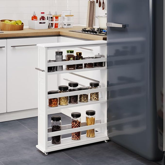 Lavish Home 3-Tier Slim Rolling Storage Cart - 25” x 5.7” Narrow Rolling Cart with Handle and Wheels for Bathroom, Laundry Room, and Kitchen Organization - Pull-Out Home Organizers (White)